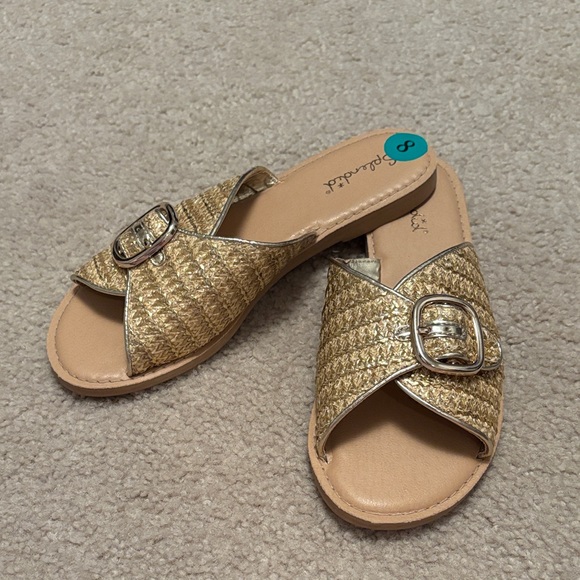 Splendid Shoes - Splendid Metallic Gold Woven Buckle Slide Sandals